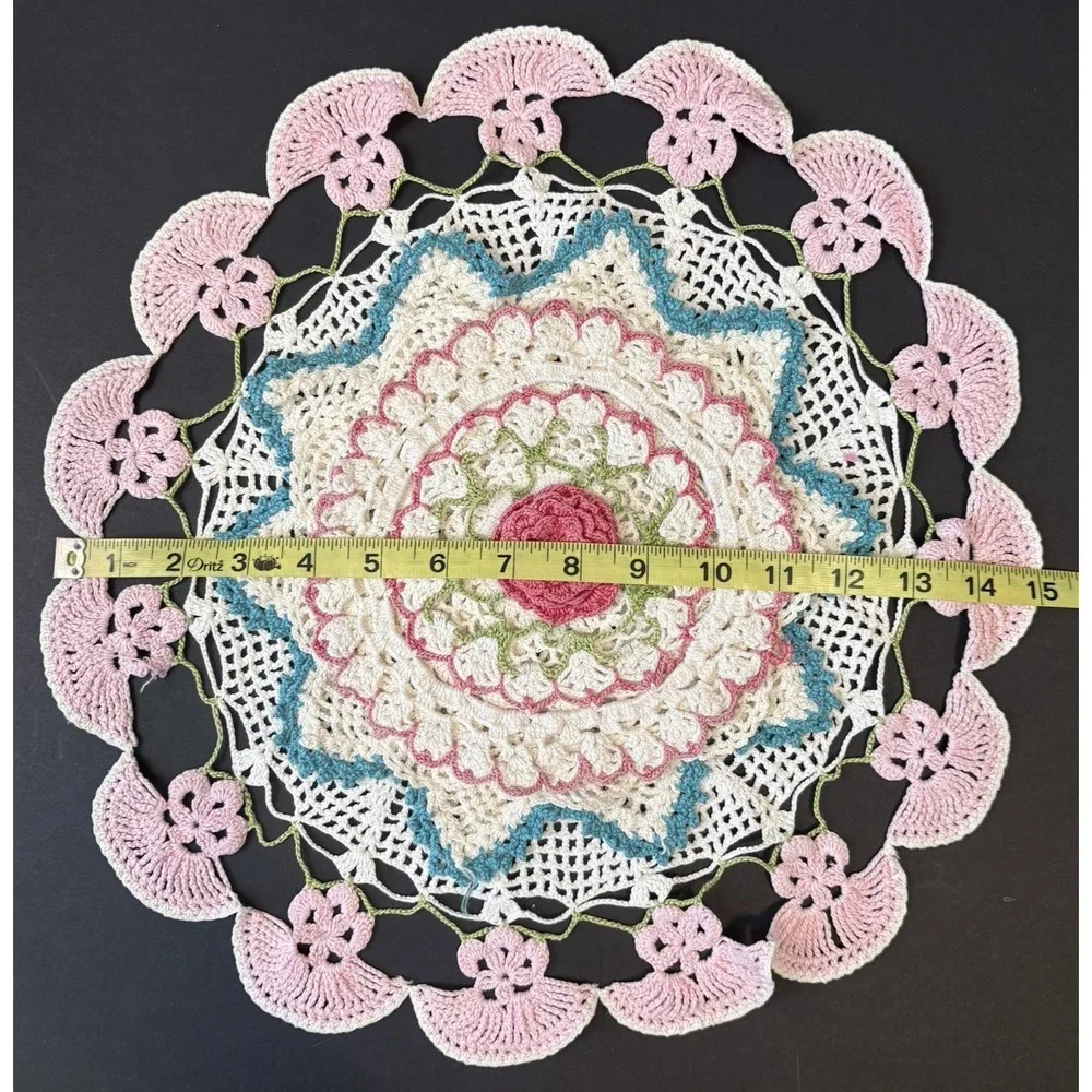 Vintage (4) Handmade Crochet Doilies Floral Colorful Round Cottage Core Grandma